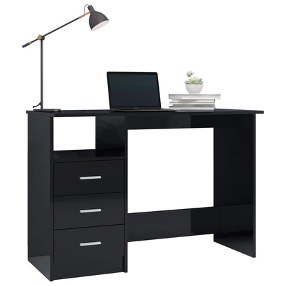 Desk with Drawers High Gloss Black 110x50x76 cm Engineered Wood