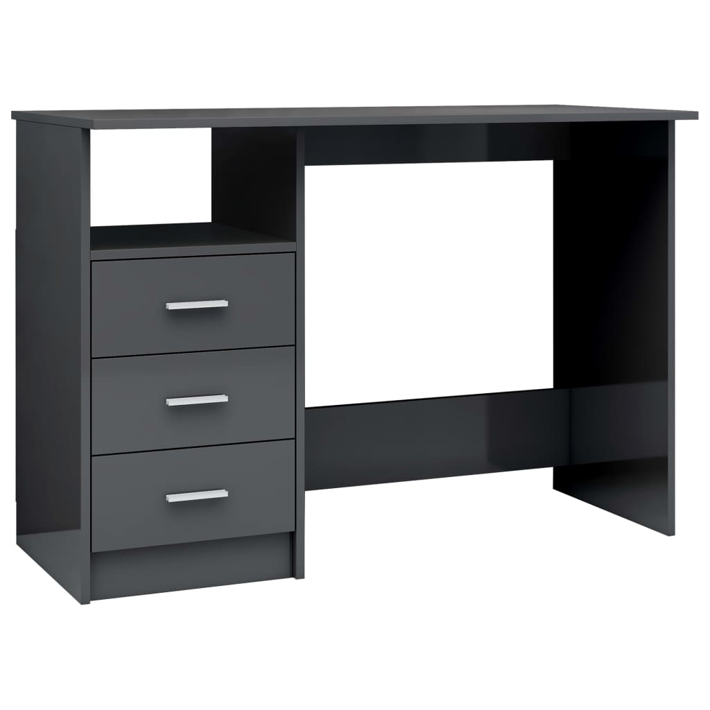 Desk with Drawers High Gloss Grey 110x50x76 cm Engineered Wood