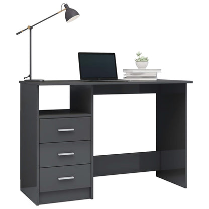 Desk with Drawers High Gloss Grey 110x50x76 cm Engineered Wood