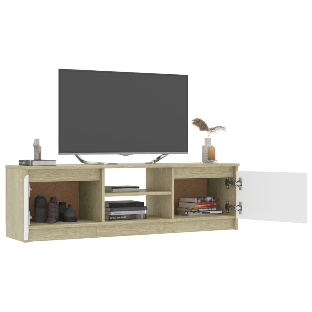 TV Cabinet White and Sonoma Oak 120x30x35.5 cm Engineered Wood