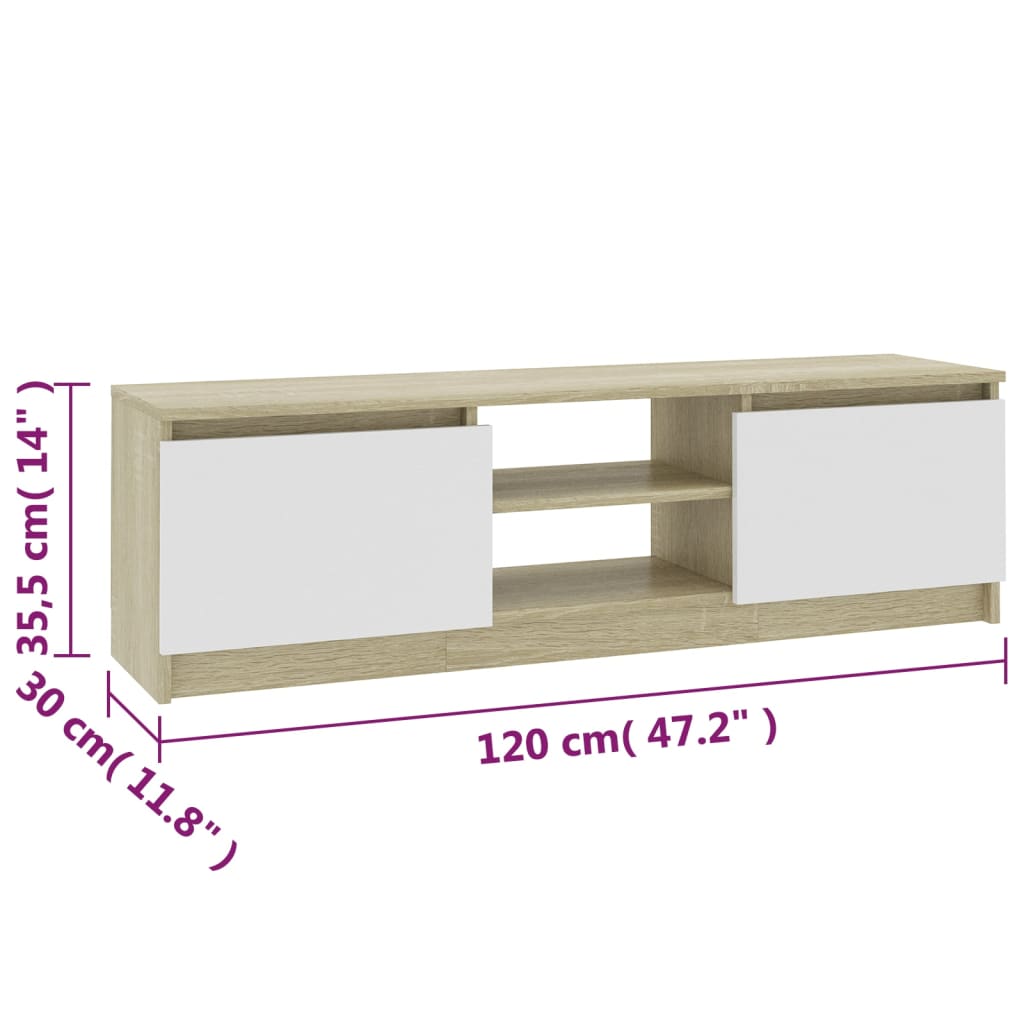 TV Cabinet White and Sonoma Oak 120x30x35.5 cm Engineered Wood