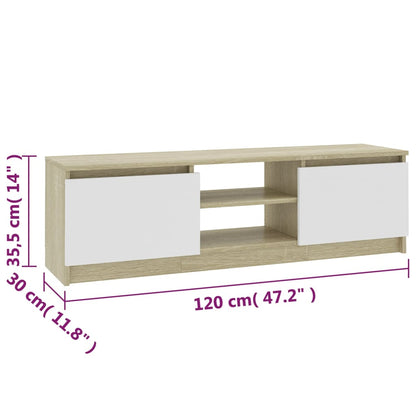 TV Cabinet White and Sonoma Oak 120x30x35.5 cm Engineered Wood