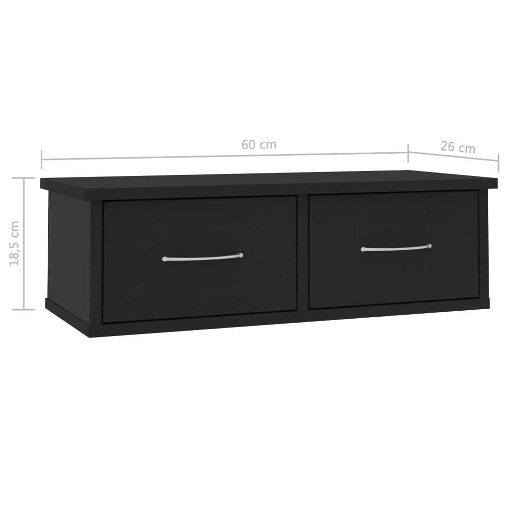 Wall-mounted Drawer Shelf Black 60x26x18.5 cm Engineered Wood