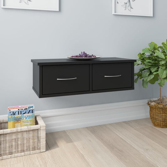 Wall-mounted Drawer Shelf Black 60x26x18.5 cm Engineered Wood