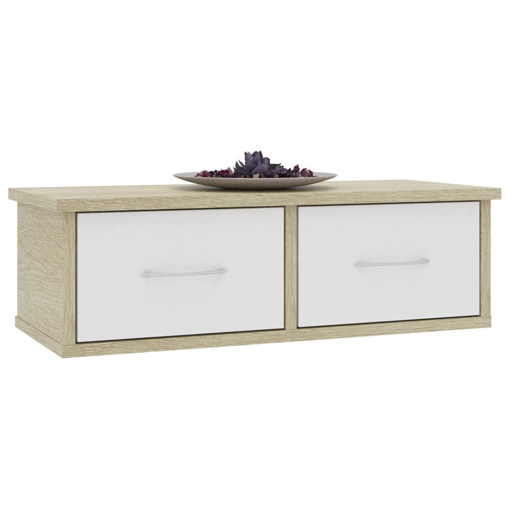 Wall-mounted Drawer Shelf White and Sonoma Oak 60x26x18.5 cm Engineered Wood