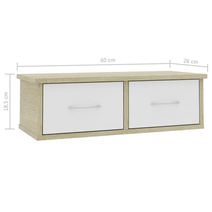 Wall-mounted Drawer Shelf White and Sonoma Oak 60x26x18.5 cm Engineered Wood