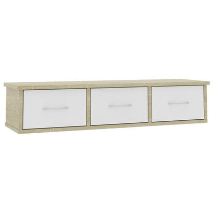 Wall Drawer Shelf White and Sonoma Oak 88x26x18.5 cm Engineered Wood