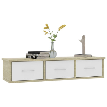 Wall Drawer Shelf White and Sonoma Oak 88x26x18.5 cm Engineered Wood