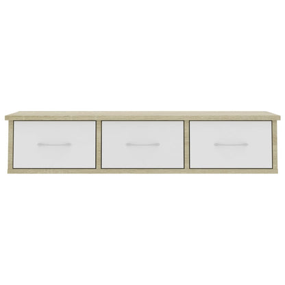 Wall Drawer Shelf White and Sonoma Oak 88x26x18.5 cm Engineered Wood