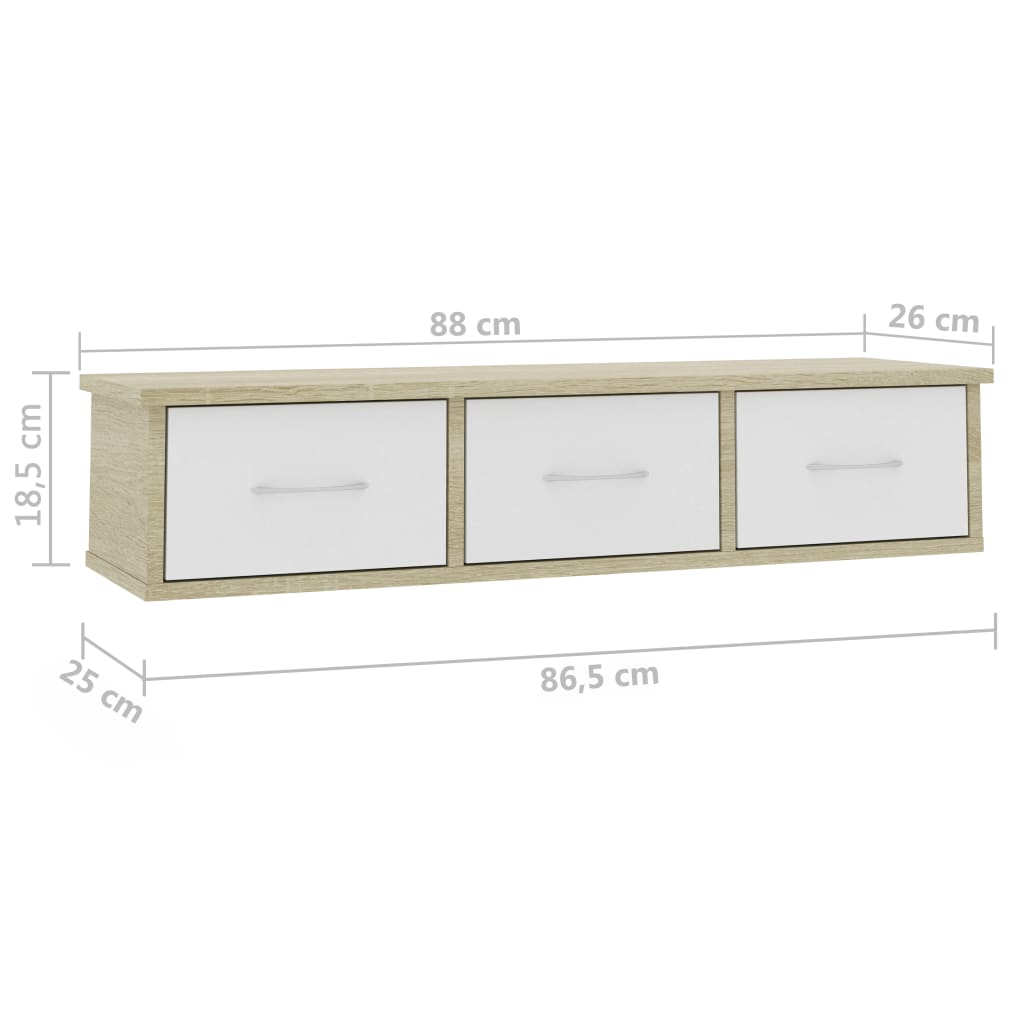 Wall Drawer Shelf White and Sonoma Oak 88x26x18.5 cm Engineered Wood