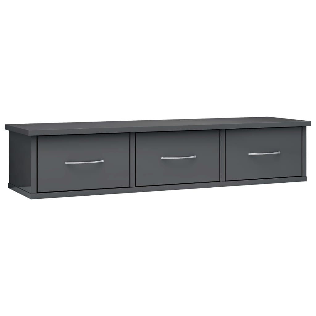 Wall Drawer Shelf High Gloss Grey 88x26x18.5 cm Engineered Wood