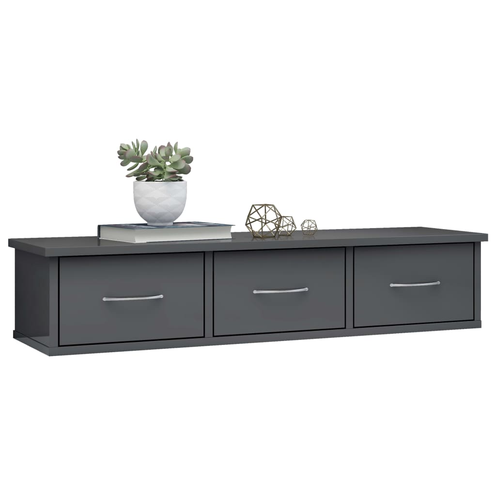 Wall Drawer Shelf High Gloss Grey 88x26x18.5 cm Engineered Wood