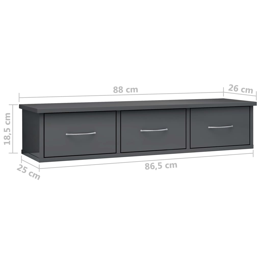 Wall Drawer Shelf High Gloss Grey 88x26x18.5 cm Engineered Wood