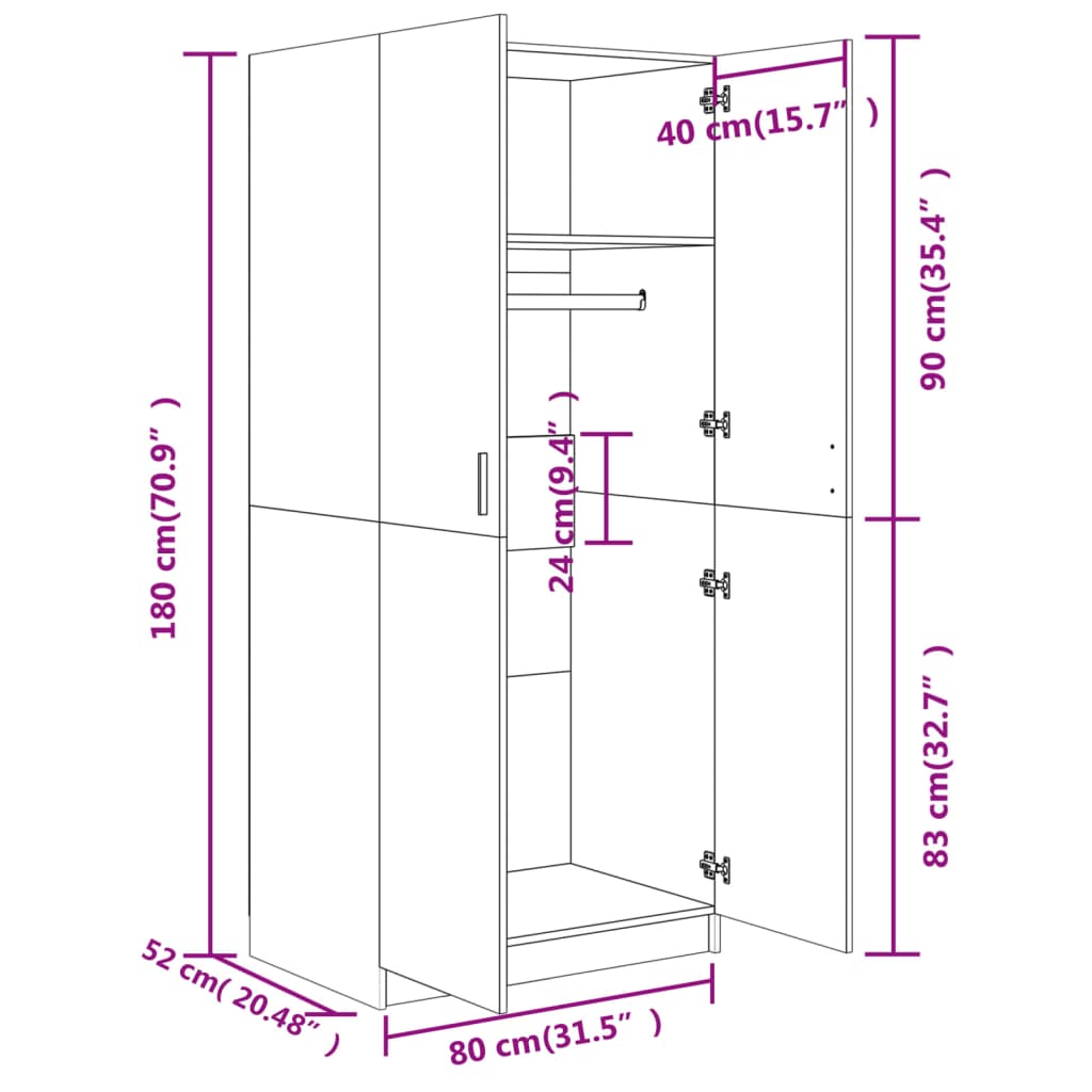 Wardrobe Sonoma Oak 80x52x180 cm Engineered Wood