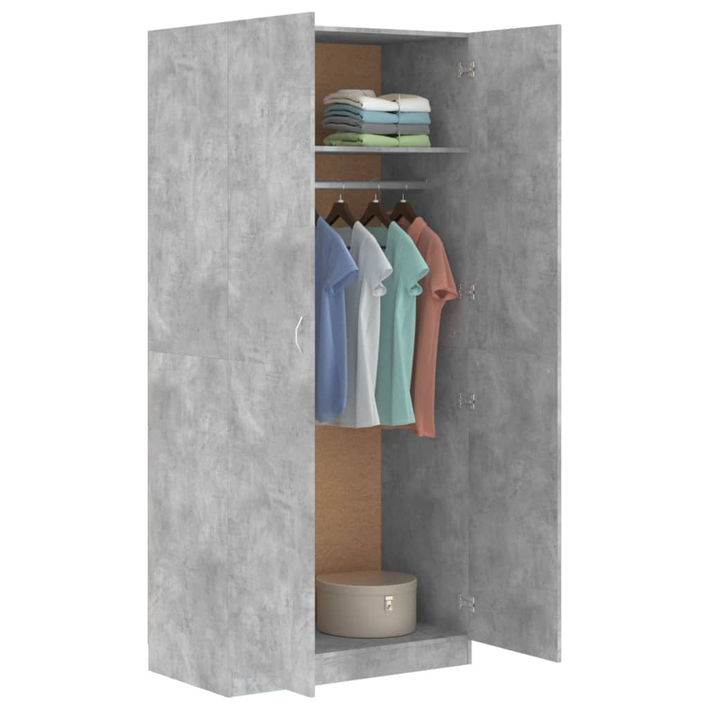 Wardrobe Concrete Grey 90x52x200 cm Engineered Wood