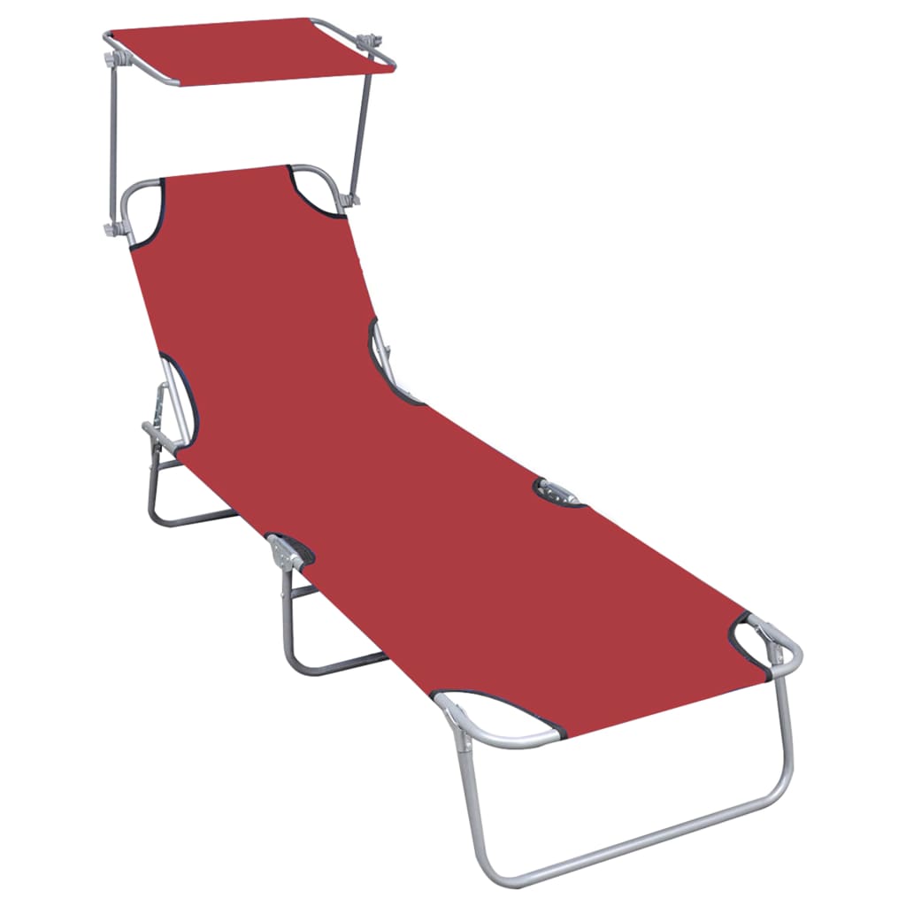 Folding Sun Lounger with Canopy Red Aluminium