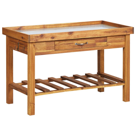 Garden Work Bench with Zinc Top Solid Acacia Wood