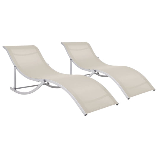 Folding Sun Loungers 2 pcs Cream Textilene