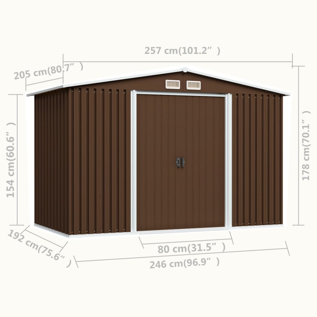 Garden Storage Shed Brown 257x205x178 cm Steel