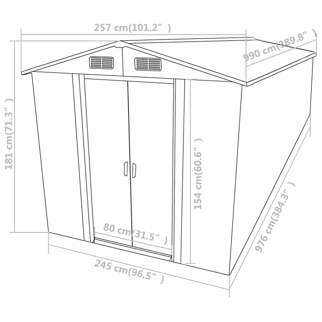 Garden Shed Green 257x990x181 cm Galvanised steel