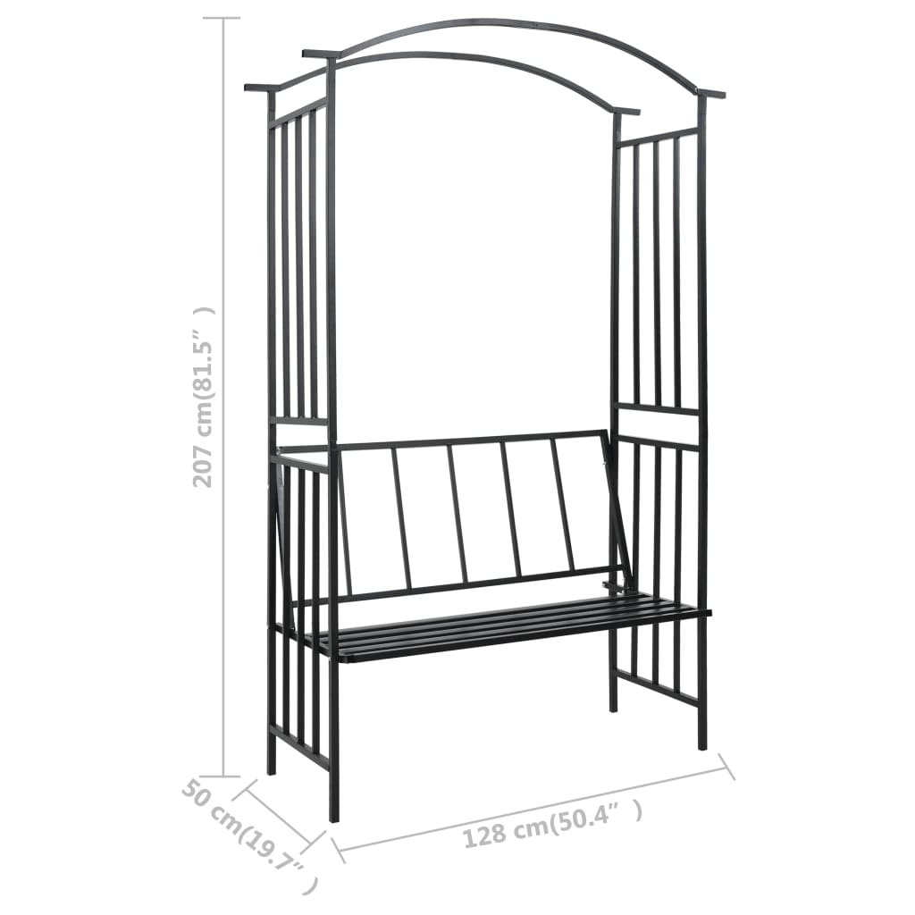 Garden Arch with Bench Black 128x50x207 cm Iron