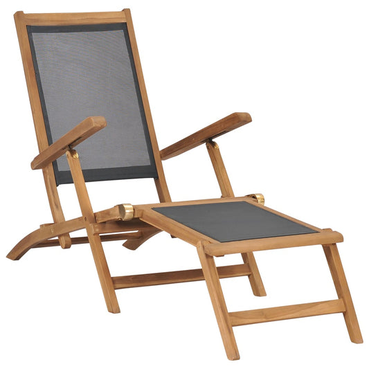 Deck Chair with Footrest Solid Teak Wood Black