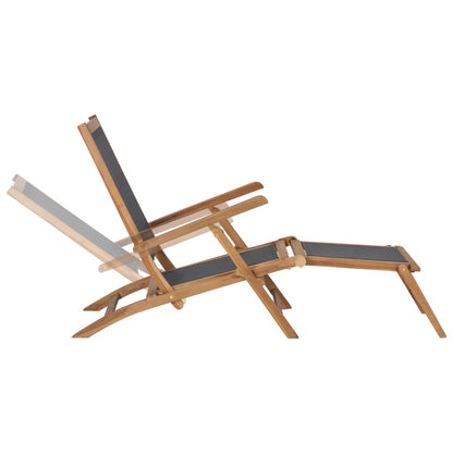 Deck Chair with Footrest Solid Teak Wood Black