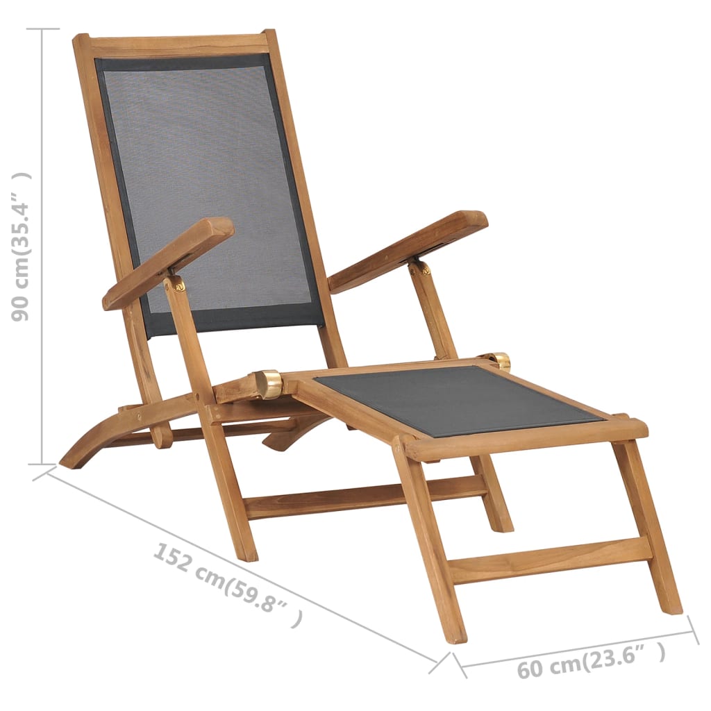 Deck Chair with Footrest Solid Teak Wood Black