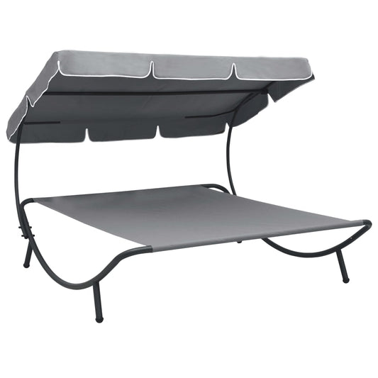 Outdoor Lounge Bed with Canopy Grey