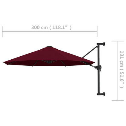 Wall-Mounted Garden Parasol with Metal Pole 300 cm Burgundy