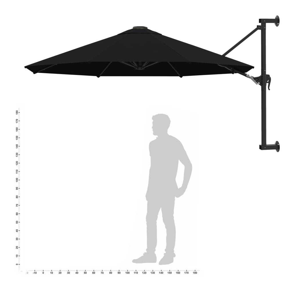 Wall-Mounted Parasol with Metal Pole 300 cm Black