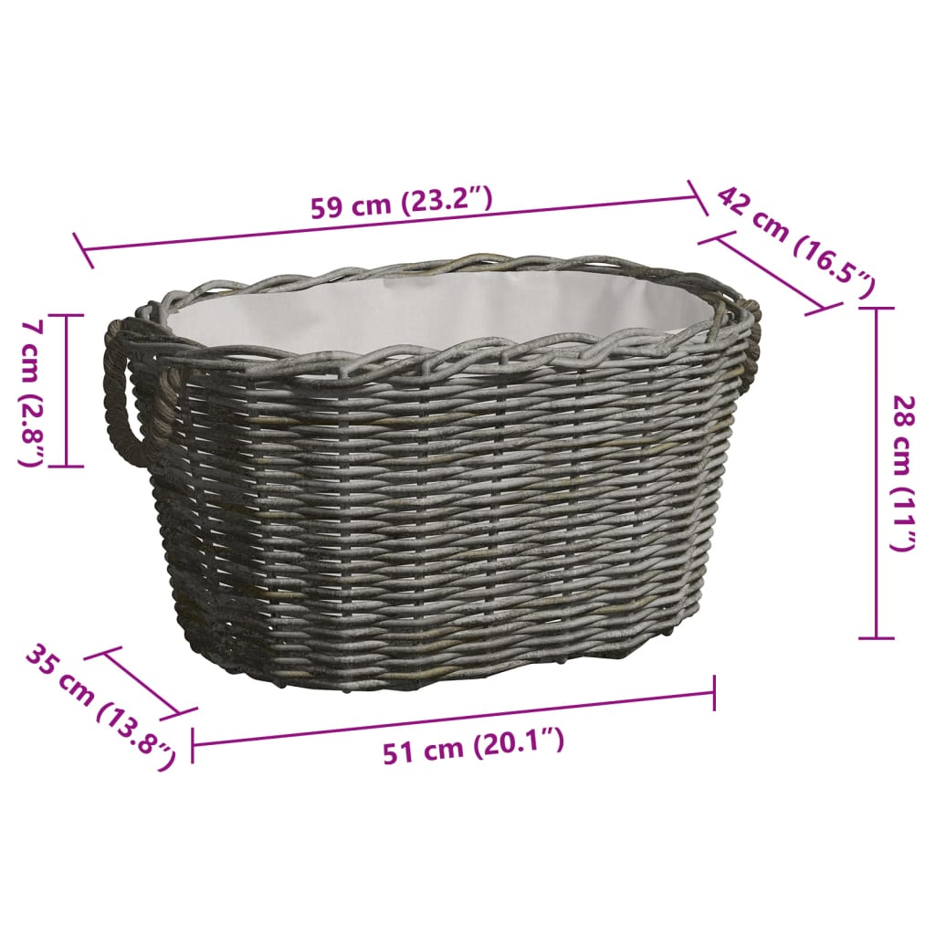 Firewood Basket with Carrying Handles 60x40x28 cm Grey Willow