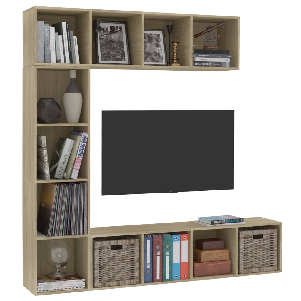 3 Piece Book/TV Cabinet Set Sonoma Oak 180x30x180 cm