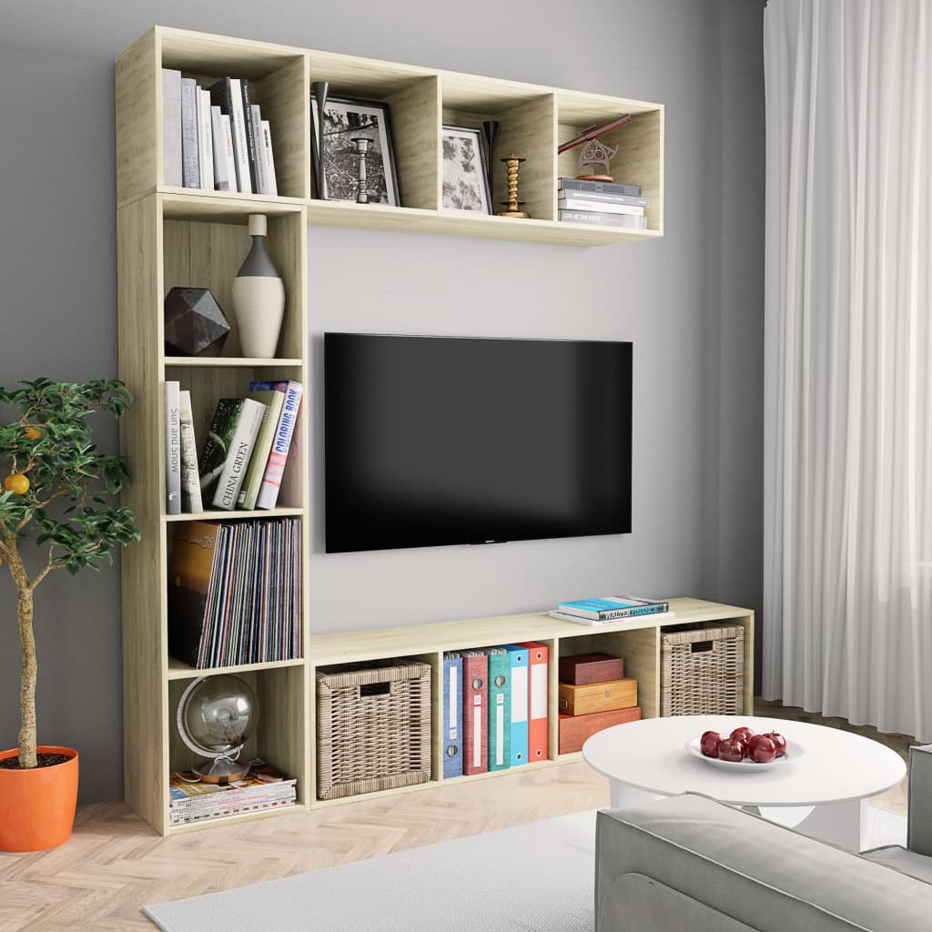 3 Piece Book/TV Cabinet Set Sonoma Oak 180x30x180 cm