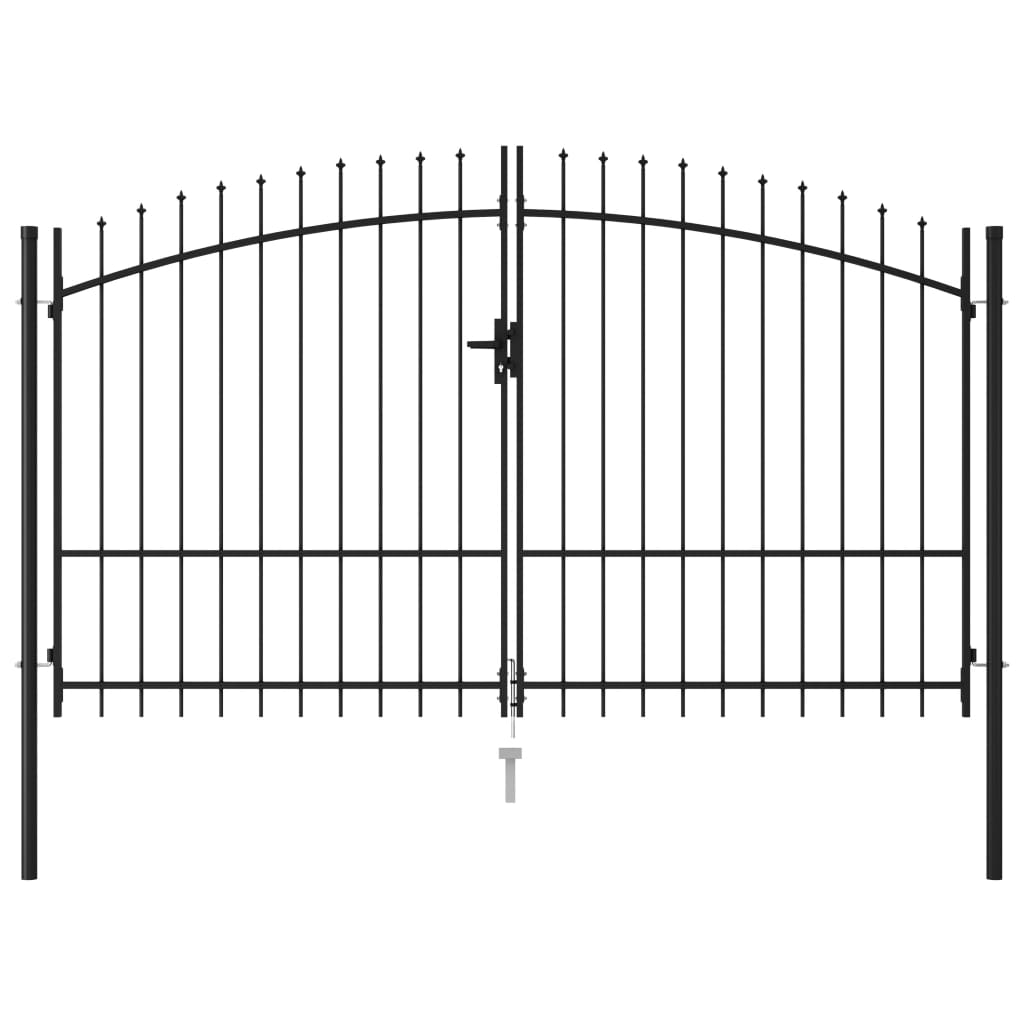 Fence Gate Double Door with Spike Top Steel 3x1.75 m Black