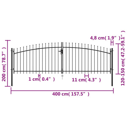 Double Door Fence Gate with Spear Top 400x200 cm