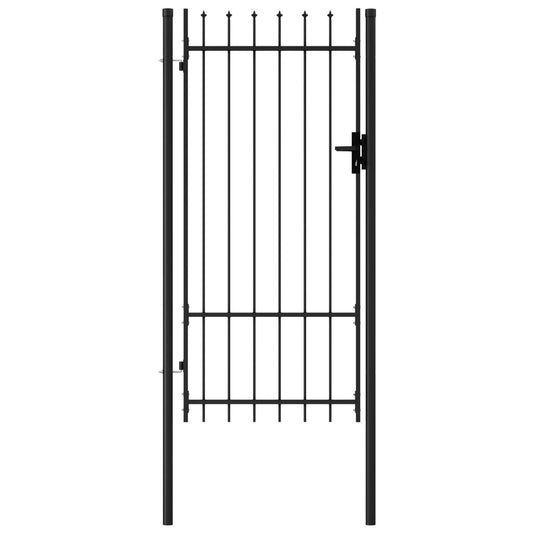 Fence Gate Single Door with Spike Top Steel 1x2 m Black