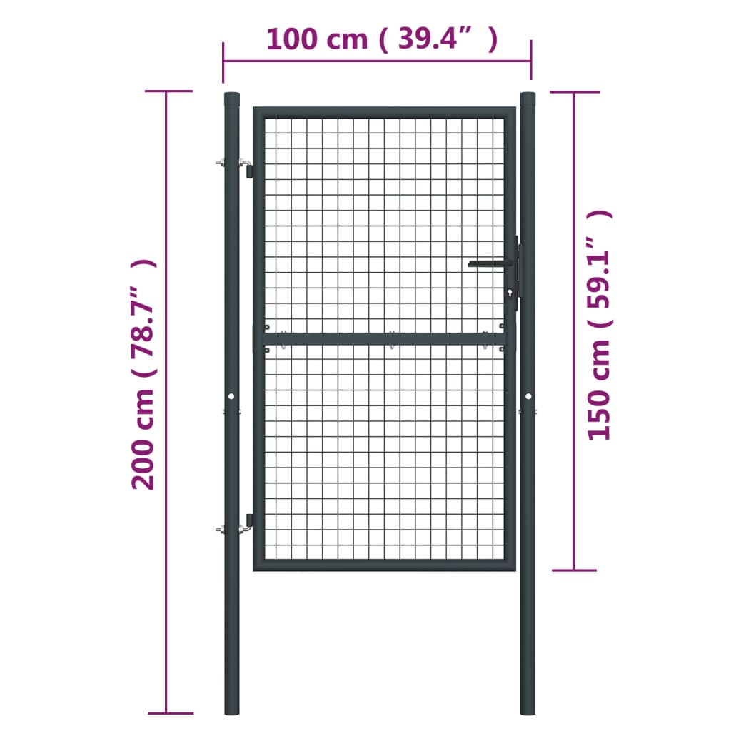 Mesh Garden Gate Galvanised Steel 100x200 cm Grey