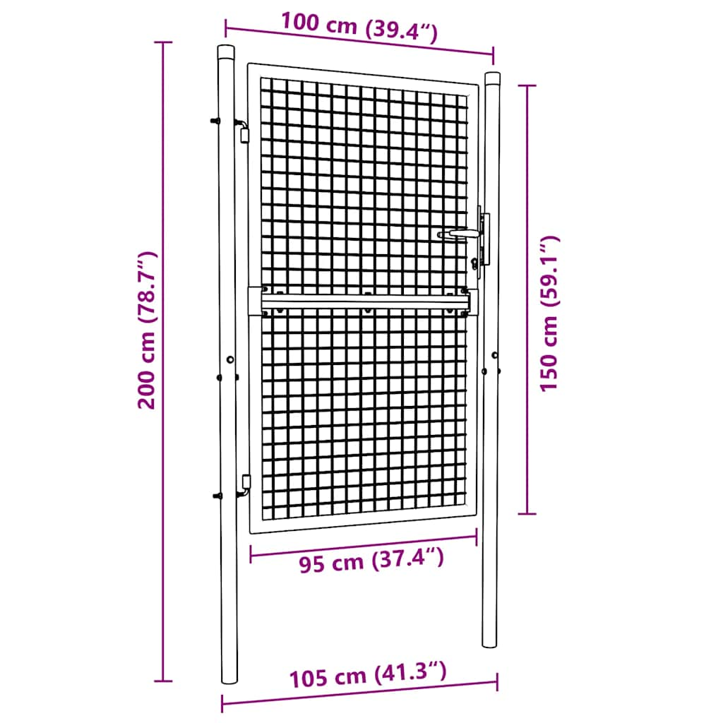 Mesh Garden Gate Galvanised Steel 100x200 cm Grey