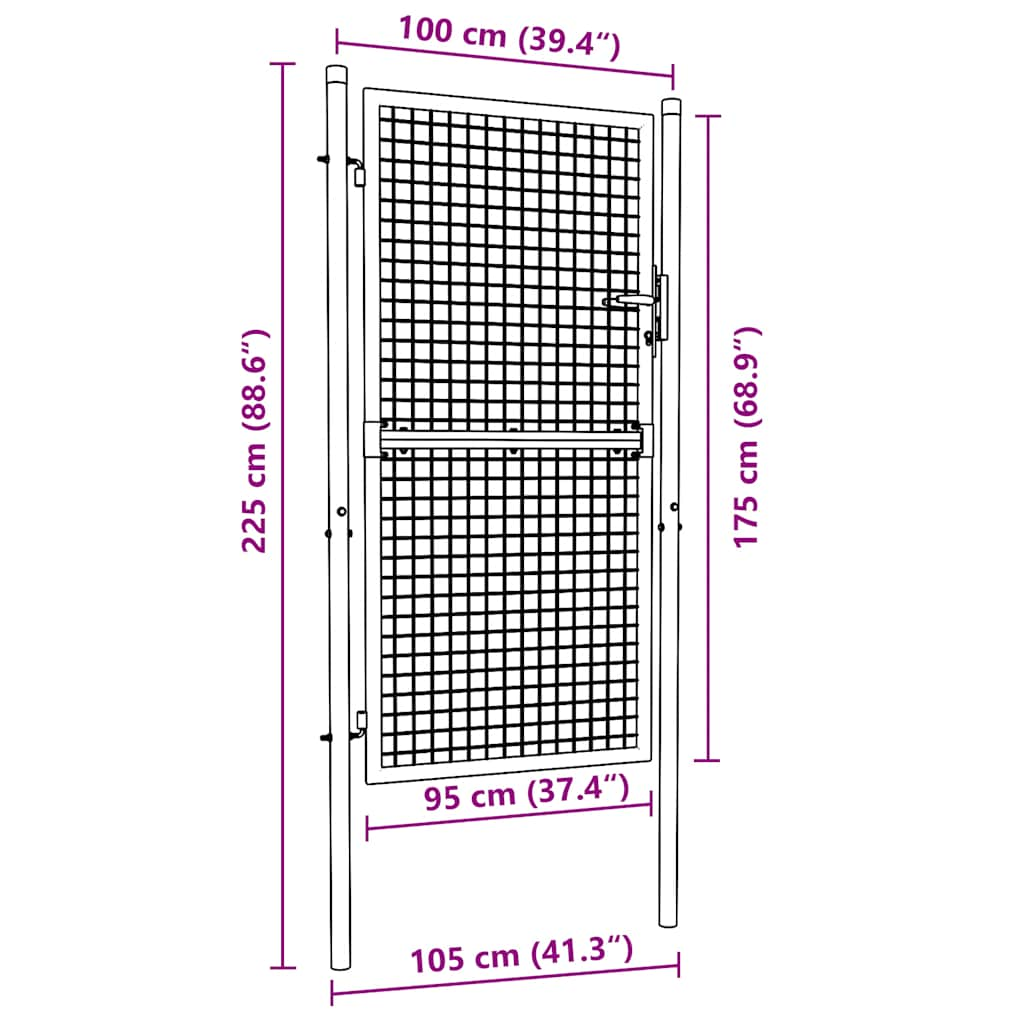 Mesh Garden Gate Galvanised Steel 100x225 cm Grey