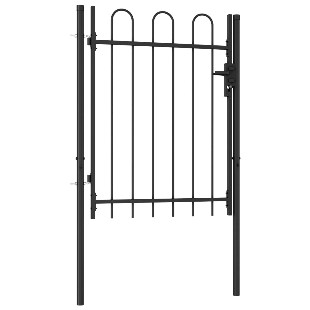 Fence Gate Single Door with Arched Top Steel 1x1.2 m Black