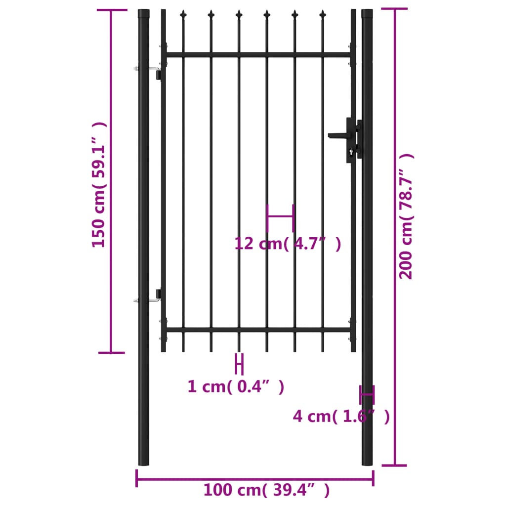 Fence Gate Single Door with Spike Top Steel 1x1.5 m Black