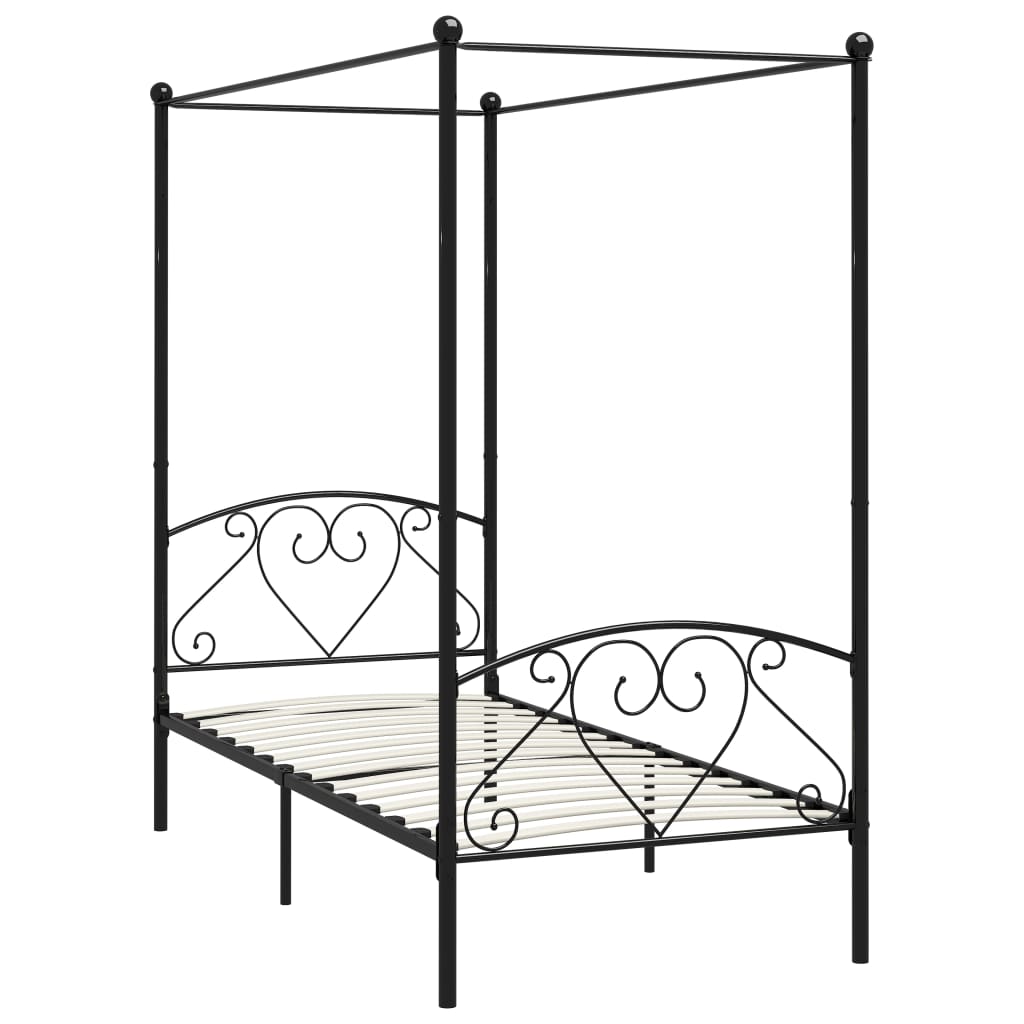 284433 vidaXL Canopy Bed Frame without Mattress Black Metal 90x200 cm