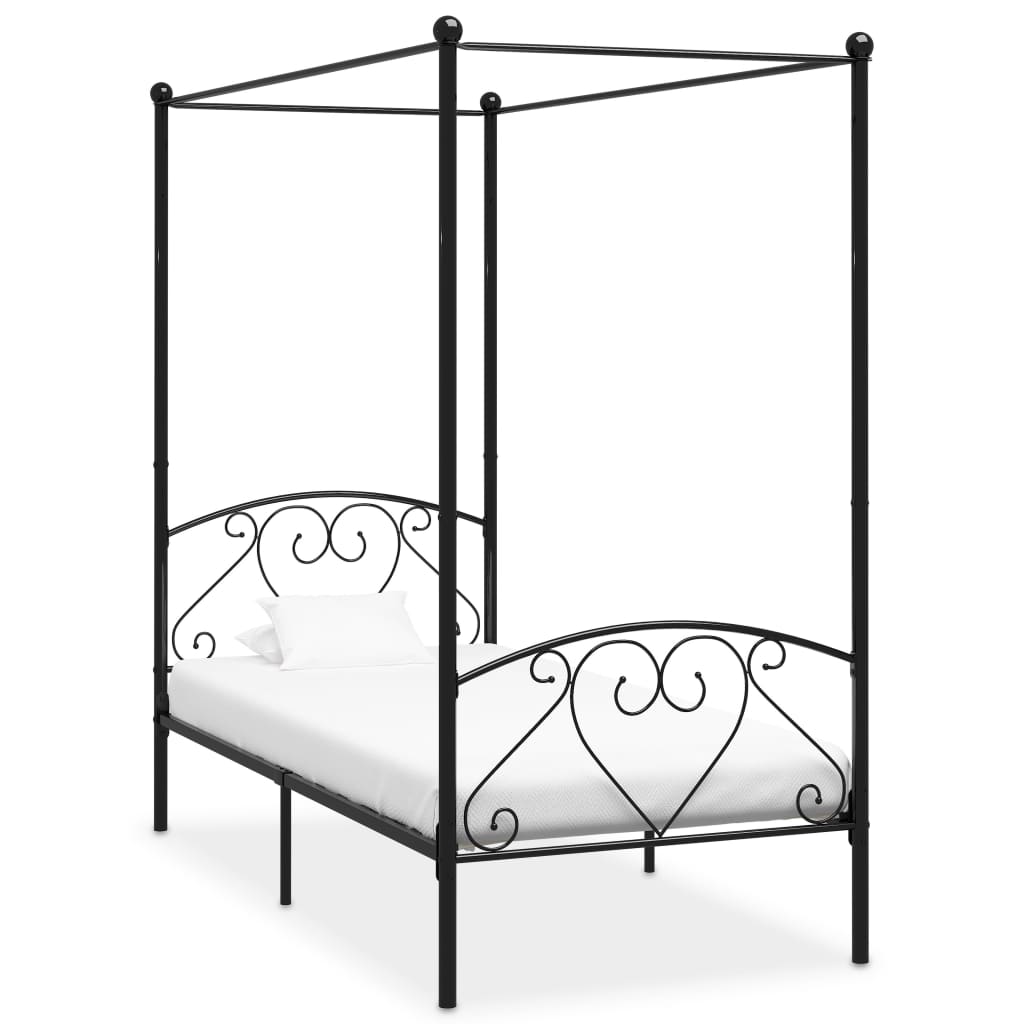 Canopy Bed Frame Black Metal 100x200 cm