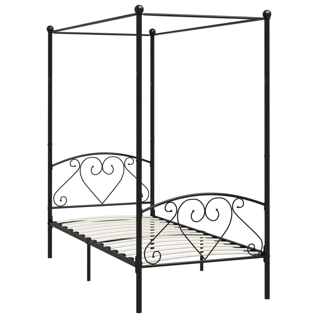 Canopy Bed Frame Black Metal 100x200 cm