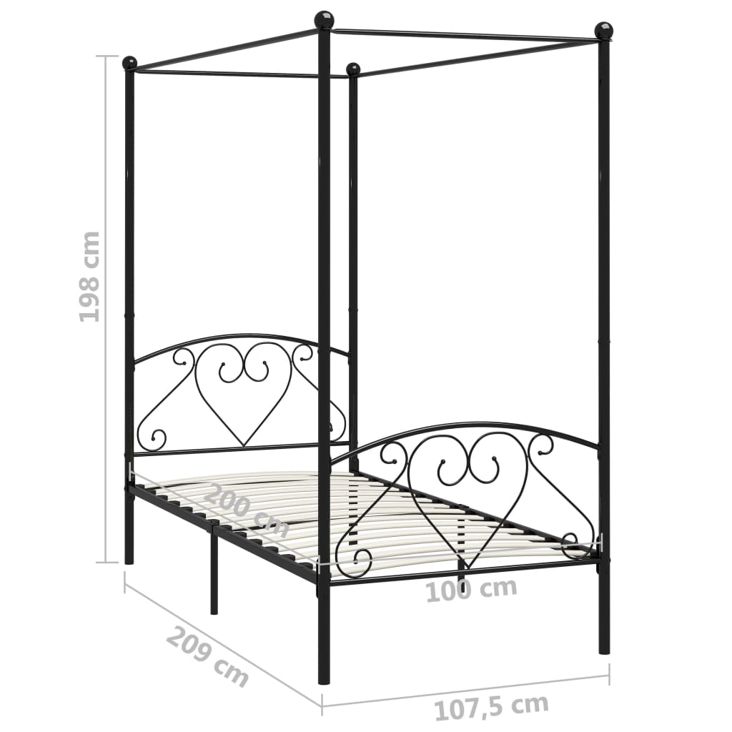 Canopy Bed Frame Black Metal 100x200 cm