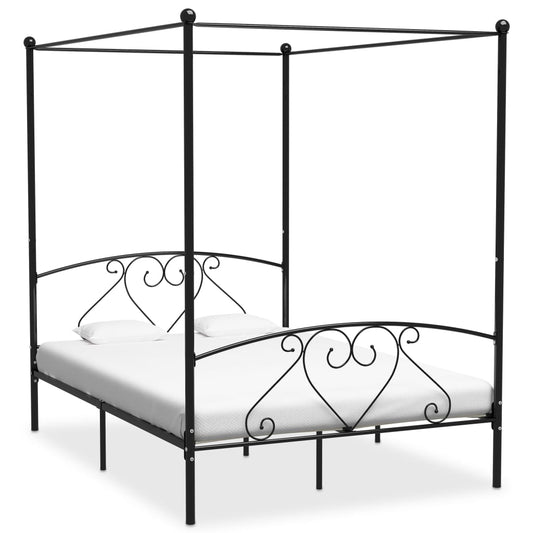 Canopy Bed Frame Black Metal 140x200 cm