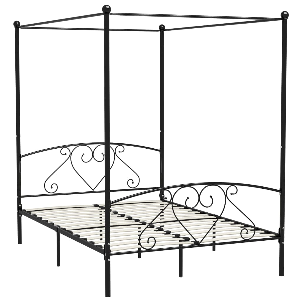 Canopy Bed Frame Black Metal 140x200 cm