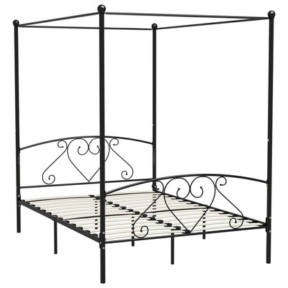 Canopy Bed Frame Black Metal 140x200 cm