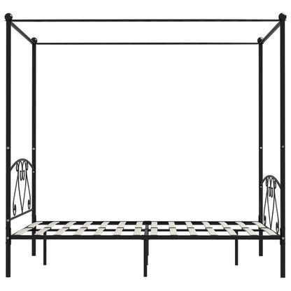 Canopy Bed Frame Black Metal 140x200 cm